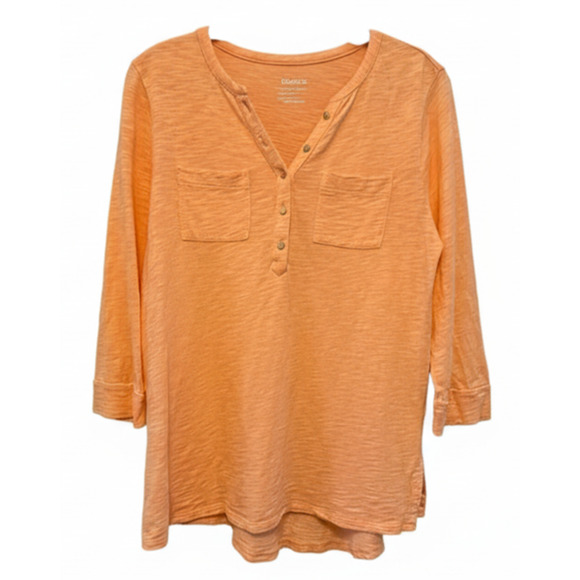 Chico's Tops - Woman's Coral Slub Cotton 3/4 Quarter Sleeve Chicos Top Small (Chicos Size 0)